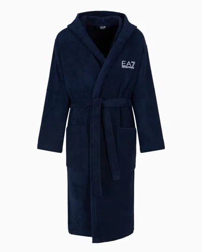Ea7 Cotton Terry Bathrobe In Navy_blue