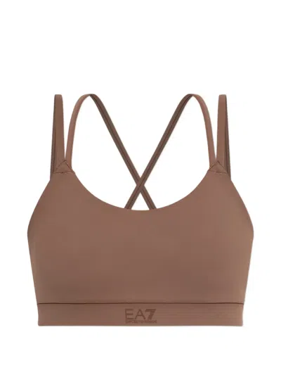 Ea7 Criss-cross Back Twist-detail Sport Bra In Brown