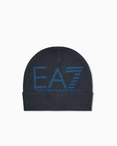 Ea7 Cuffed Beanie With Jacquard Logo Mountain Visibility In Blue