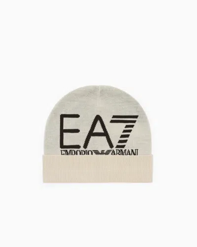 Ea7 Bonnet Tricoté À Revers Avec Logo Mountain U Visibility In White