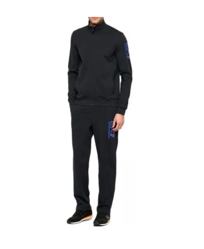 Ea7 Dark Blue Logo Detail Sports Suit In Black