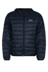 Ea7 E. A.7 Lightweight Hooded Down Jacket In Dark Blue