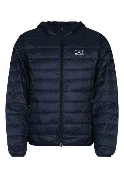 Ea7 Quilted Black Jacket With Down Insulation