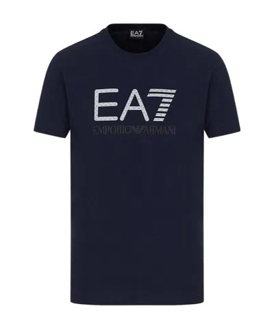 Ea7 Dark Blue Logo T-shirt In Black