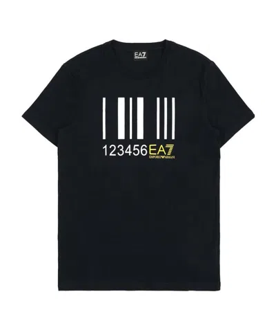 Ea7 Dark Blue Logo T-shirt With Round Neck In Black
