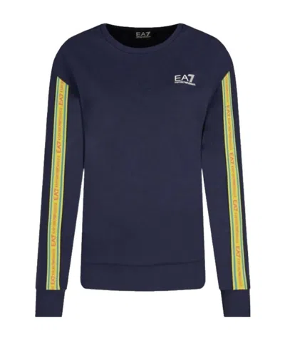 Ea7 Dark Blue Round Collar Long-sleeved Sweater In Black