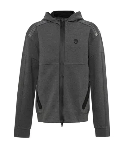 Ea7 Dark Gray Zipper Hooded Casual Jacket In Black