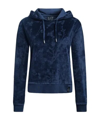 Ea7 Dark Hooded Sweater In Blue
