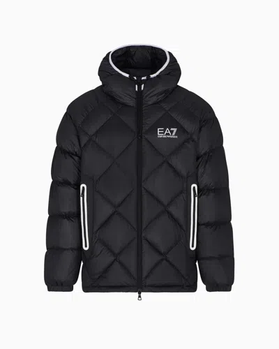 Ea7 Daunenjacke Mit Kapuze Aus Funktionsgewebe In Black