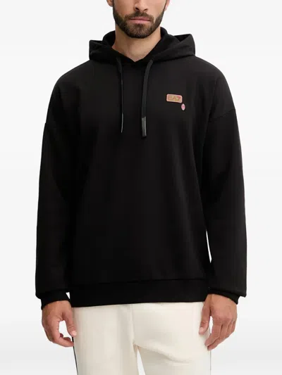 Ea7 Drawstring Graphic Hoodie In Black
