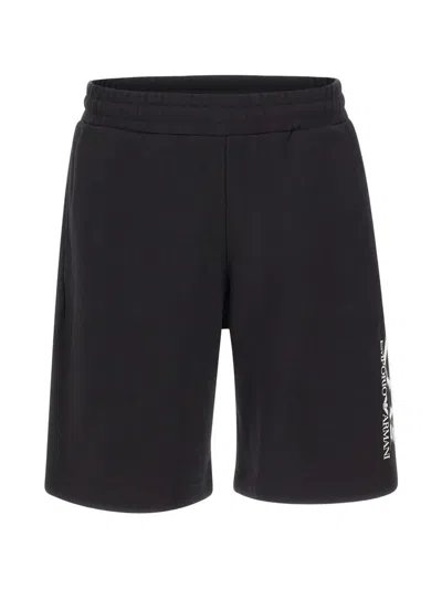 Ea7 Drawstring Logo Cotton Shorts In Black