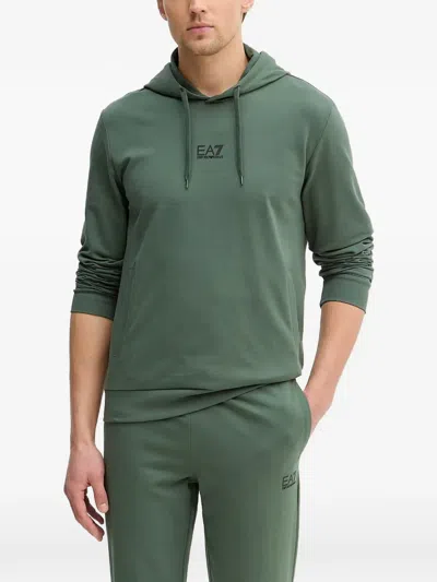 Ea7 Drawstring Logo-detail Hoodie In Green