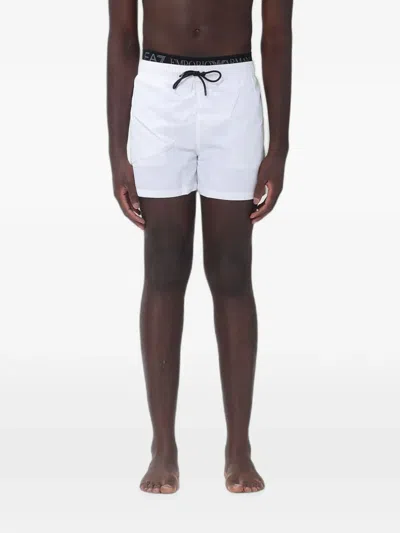 Ea7 Drawstring Swim Shorts In White