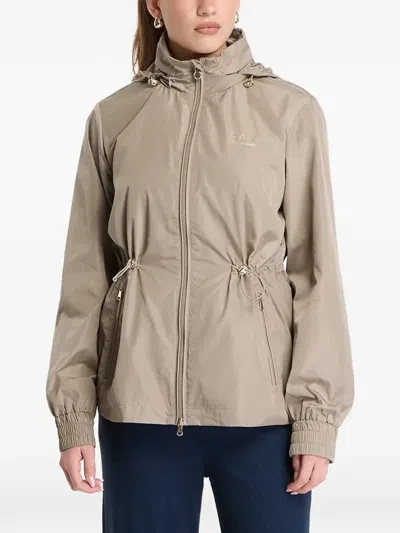 Ea7 Drawstring-waist Hooded Jacket In Neutral