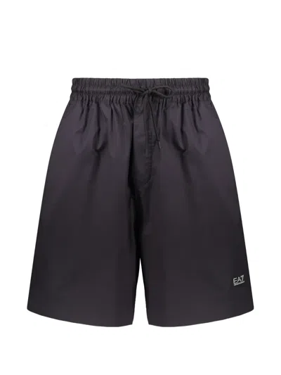 Ea7 Drawstring-waist Logo-patch Shorts In Black