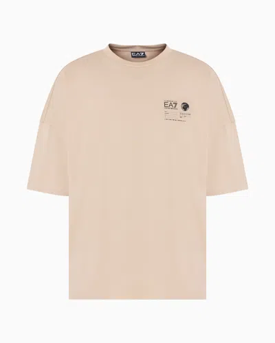 Ea7 Dynamic Athlete Cotton Jersey T-shirt With Print In Beige