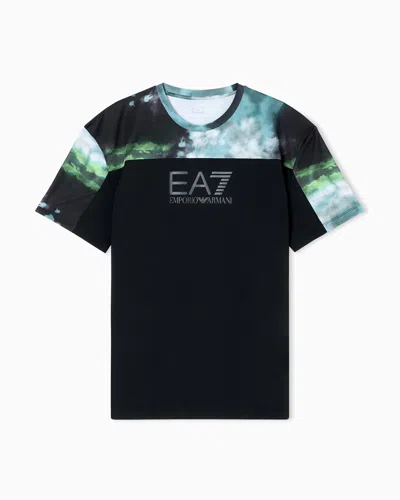 Ea7 Dynamic Athlete Printed T-shirt In Ventus7 Technical Fabric In Multi
