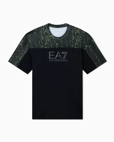 Ea7 Dynamic Athlete Printed T-shirt In Ventus7 Technical Fabric In Black