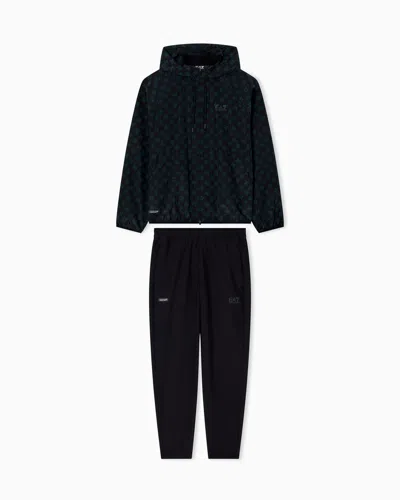 Ea7 Dynamic Athlete Printed Tracksuit In Ventus7 Technical Fabric In Black