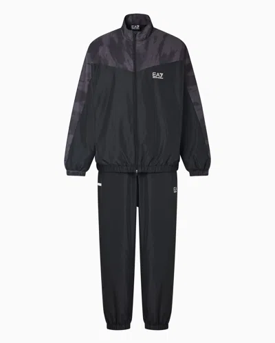 Ea7 Dynamic Athlete Printed Tracksuit In Ventus7 Technical Fabric In Black