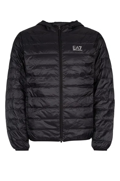 Ea7 E. A.7 Lightweight Hooded Down Jacket In Black