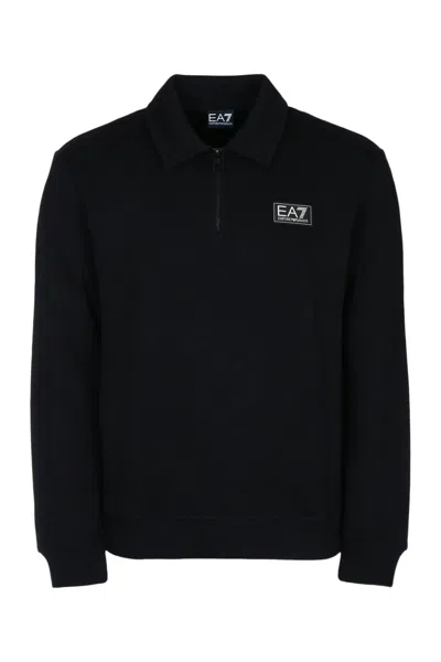 Ea7 E. A.7 Train Refined Cotton Knit T-top With Half-zip In Black