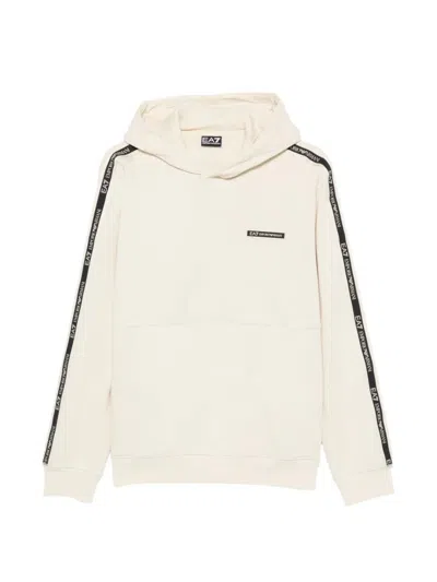 Ea7 Emporio Armani Hoodie With Logo Stripe In Neutral