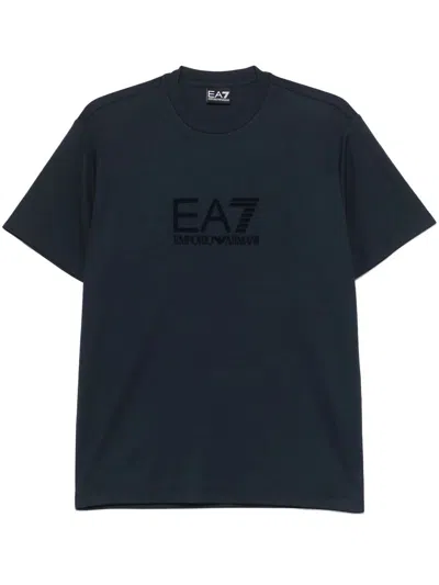 Ea7 Flocked-logo T-shirt In Blue