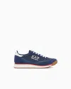 Ea7 Eclipse Leather Sneaker With Suede Inserts In Blue