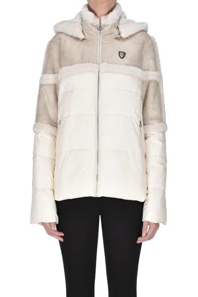 Ea7 Eco-shearling Inserts Down Jacket In Cream