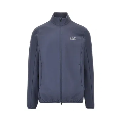Ea7 Embossed Ventus7 Full-zip Sweatshirt In Blue