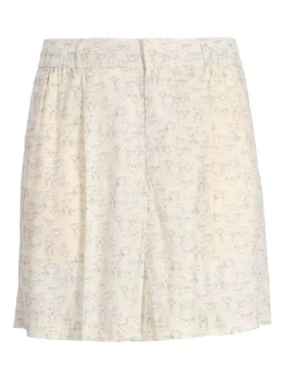 Ea7 Emporio Armani Exclusive Allover Logo Bermuda Shorts In White