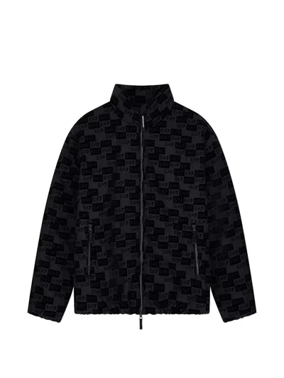 Ea7 Emporio Armani Allover Logo Bomber Jacket In Black
