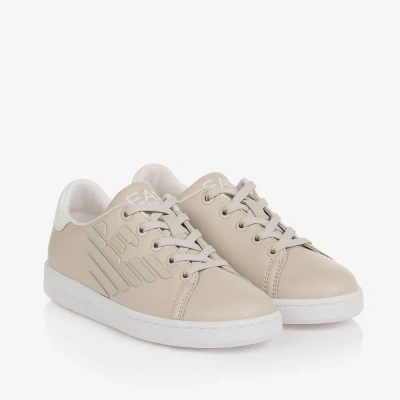 Ea7 Emporio Armani Beige Leather Lace-up Trainers