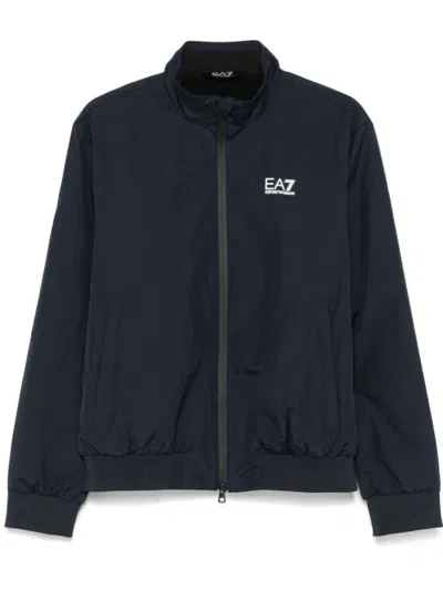 Ea7 Emporio Armani Black Bomber Jacket With Stand-up Collar In Blue