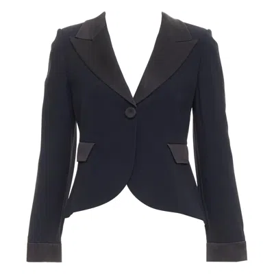 Pre-owned Ea7 Emporio Armani Black Satin Peak Lapel Cropped Tuxedo Blazer It40 S
