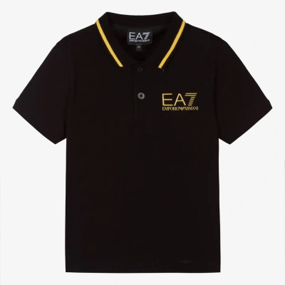 Ea7 Kids'  Emporio Armani Boys Black Cotton Polo Shirt