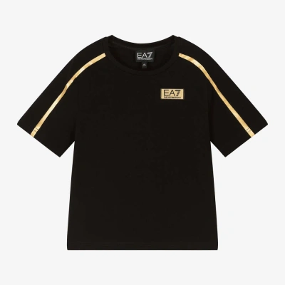 Ea7 Kids'  Emporio Armani Boys Black Cotton T-shirt