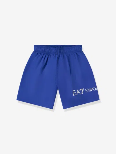 Ea7 Kids'  Emporio Armani Boys Extended Logo Swim Shorts In Blue