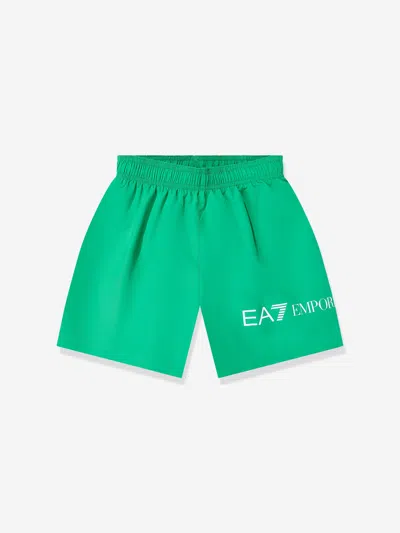 Ea7 Kids'  Emporio Armani Boys Extended Logo Swim Shorts In Green