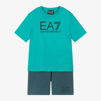 Ea7 Kids'  Emporio Armani Boys Green & Blue Cotton Shorts Set