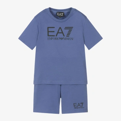 Ea7 Kids'  Emporio Armani Boys Marlin Blue Cotton Shorts Set