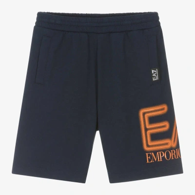 Ea7 Kids'  Emporio Armani Boys Navy Blue Cotton Oversized Shorts