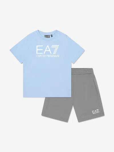 Ea7 Babies'  Emporio Armani Boys Train Visibility Short Set In Blue