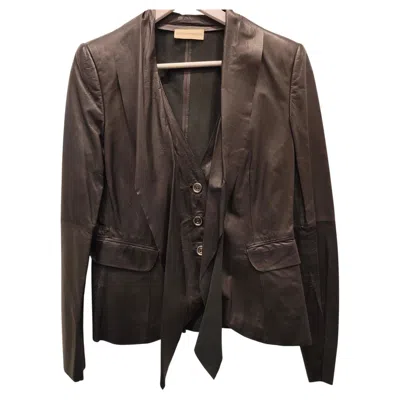 Pre-owned Ea7 Emporio Armani By Giorgio Armani Black Leather Jacket Size 44