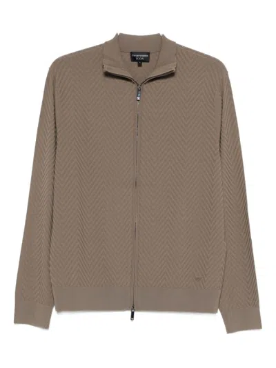 Ea7 Emporio Armani Chevron Cardigan In Brown
