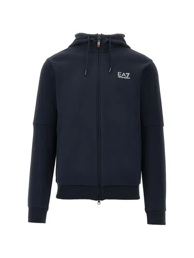 Ea7 Emporio Armani Cotton Blend Hoodie In Blue
