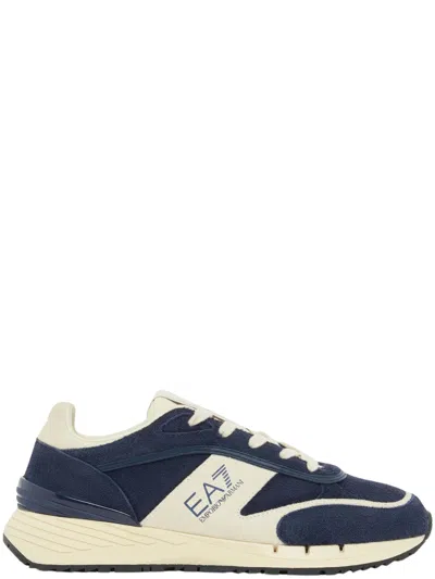 Ea7 Suede Panelled Sneakers In Blue