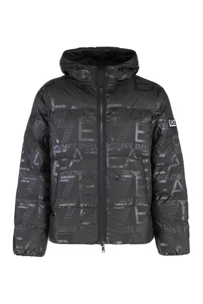 Ea7 Emporio Armani Hooded Full-zip Down Jacket In Black