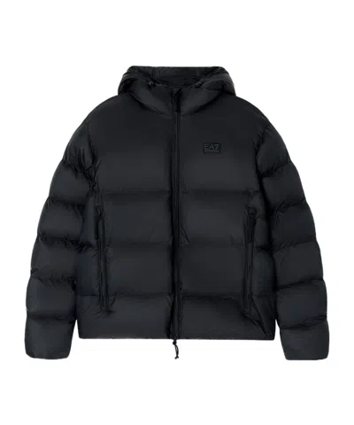 Ea7 Emporio Armani Hooded Padded Jacket In Black